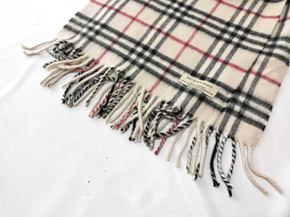 BURBERRY London/Fringe Scarf/Nova Check/Made in Scotland/100% Cashmere/Beige Scarf