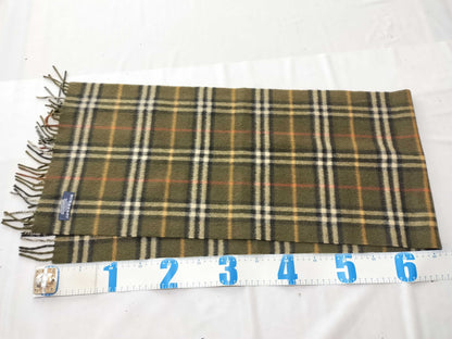 BURBERRY London / Fringe Scarf / Nova Check / Made in England / 100% Cashmere / Olive Scarf