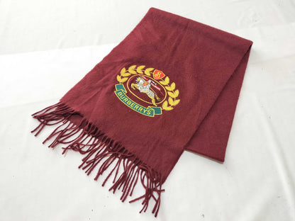 Burberry London Fringe Scarf with Horse Logo, Bordeaux, Tagless