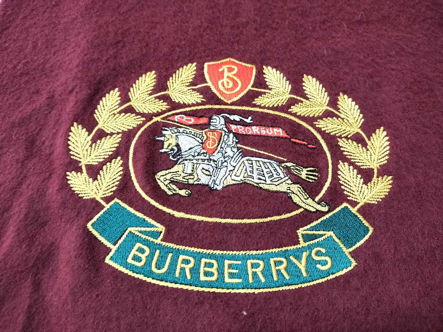 Burberry London Fringe Scarf with Horse Logo, Bordeaux, Tagless