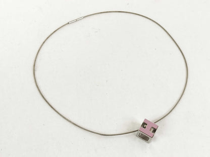 HERMES Hermes Cage d'Ache H Cube Pink Silver GP Necklace Accessory Necklace