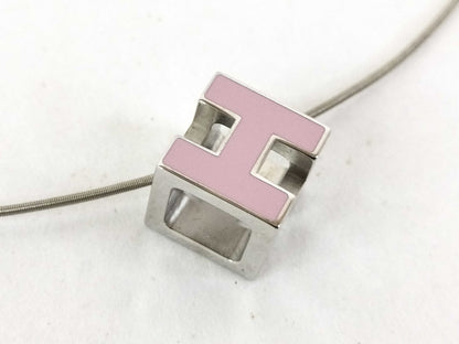 HERMES Hermes Cage d'Ache H Cube Pink Silver GP Necklace Accessory Necklace