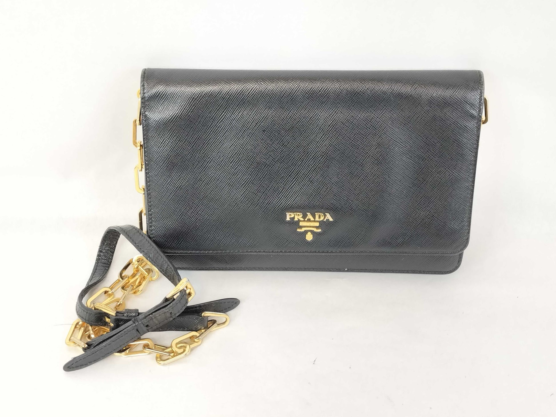 PRADA Prada Leather Black Gold Chain Shoulder Bag