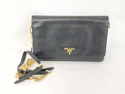 PRADA Prada Leather Black Gold Chain Shoulder Bag