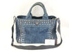 PRADA Prada Canapa Denim Rhinestone Beaded Blue 2-Way Handbag/Shoulder Bag