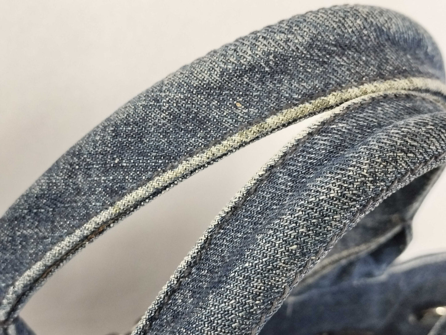 PRADA Prada Canapa Denim Rhinestone Beaded Blue 2-Way Handbag/Shoulder Bag