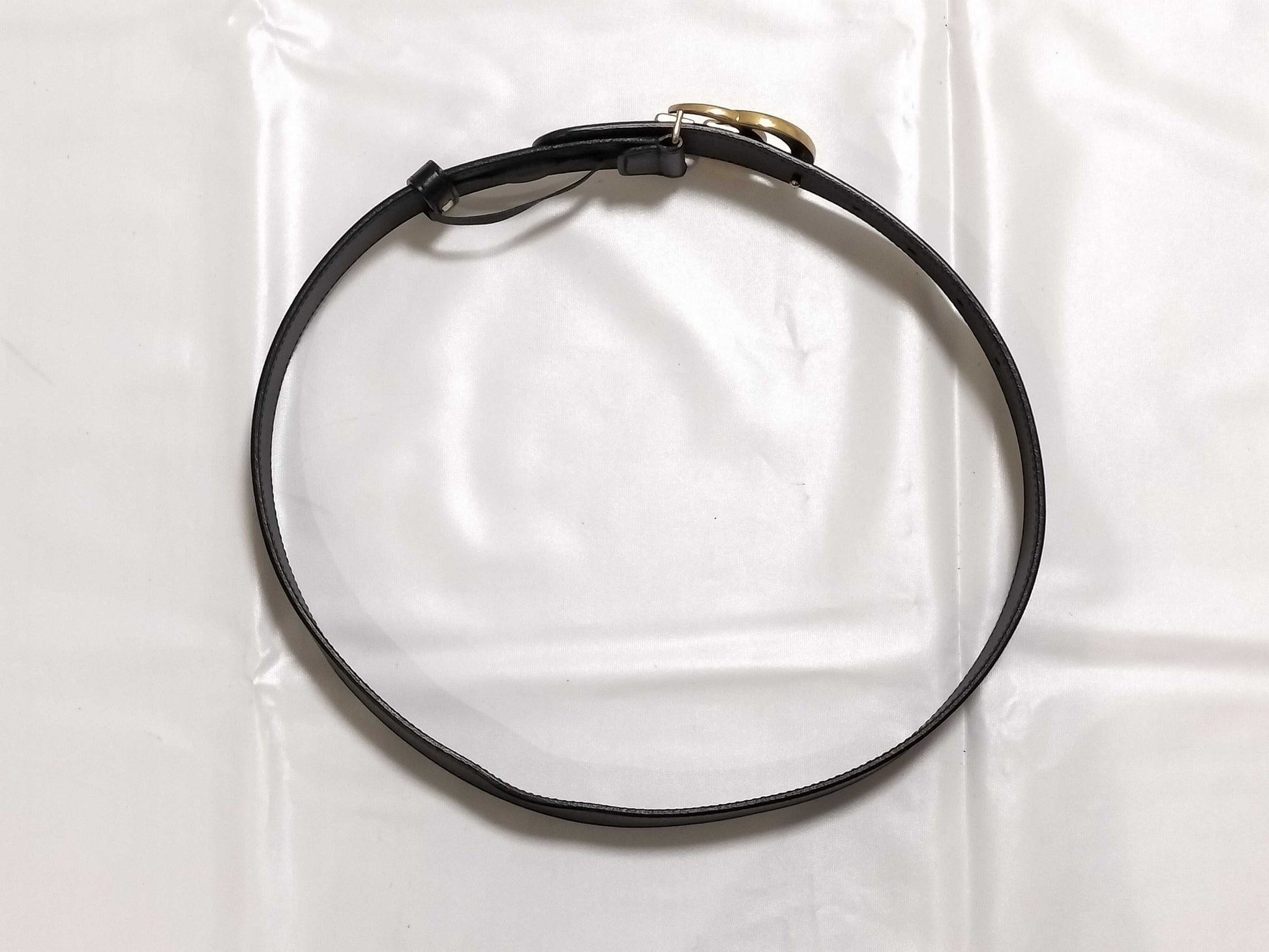 GUCCI 414516 GG Buckle Gold Black Leather Belt Size 75 Accessory