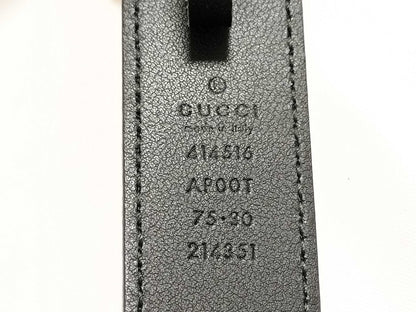 GUCCI 414516 GG Buckle Gold Black Leather Belt Size 75 Accessory