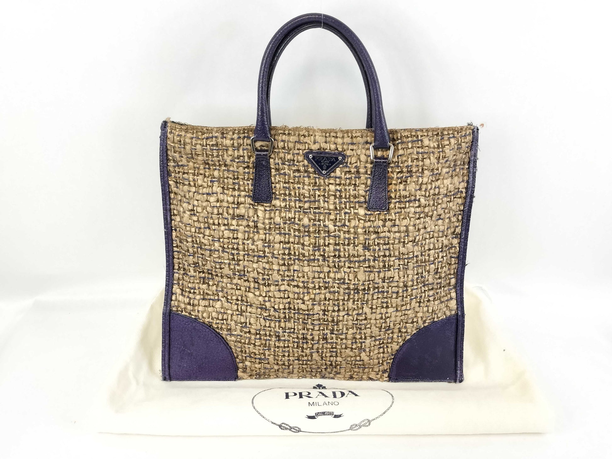 PRADA Prada Tweed Triangle Logo Purple Handbag