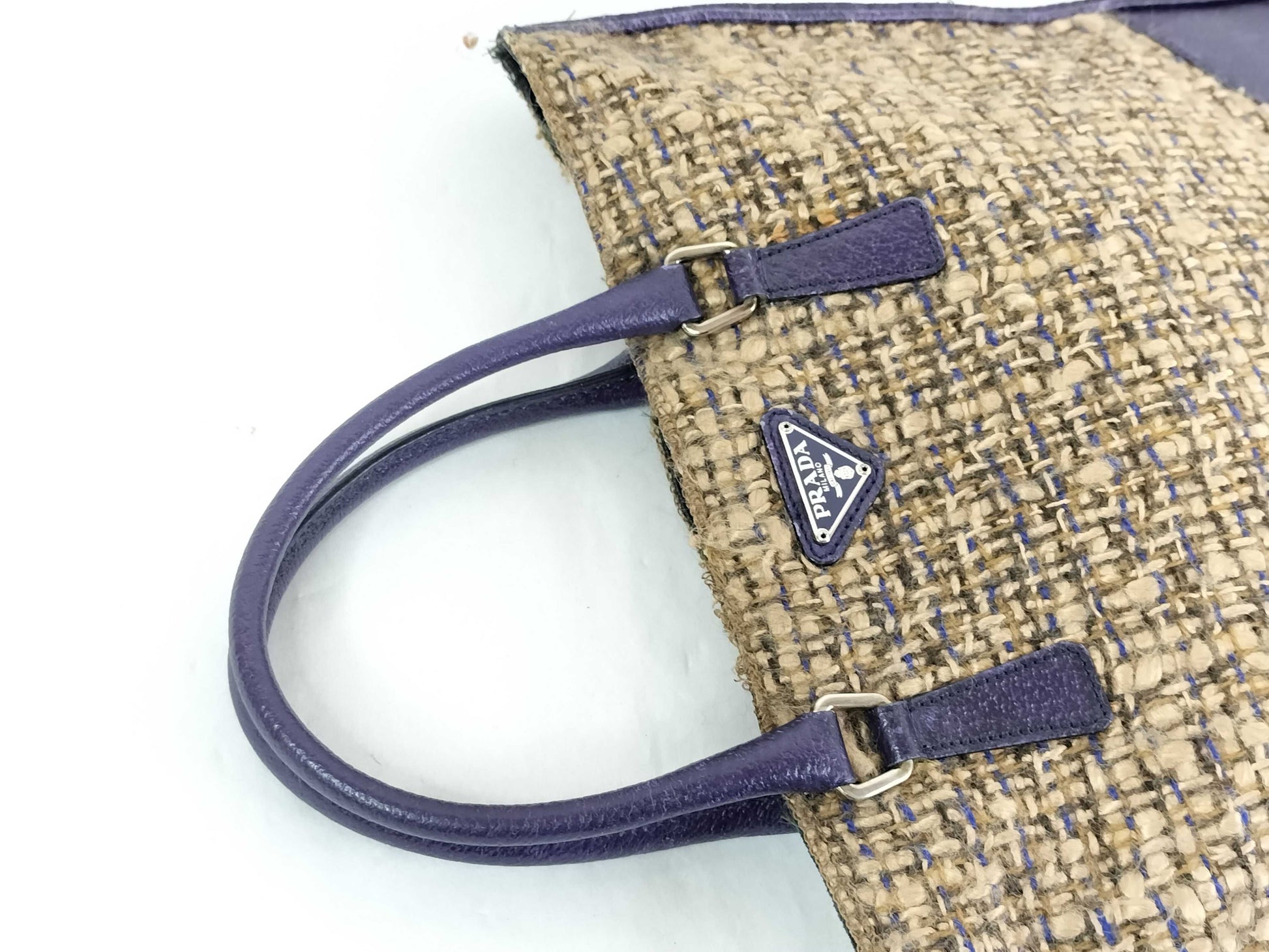 PRADA Prada Tweed Triangle Logo Purple Handbag
