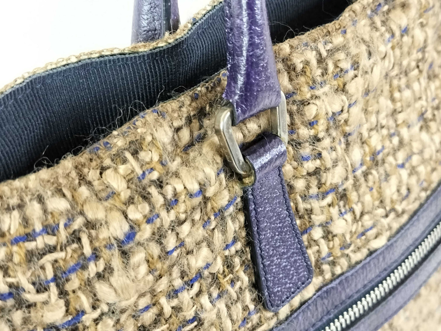 PRADA Prada Tweed Triangle Logo Purple Handbag