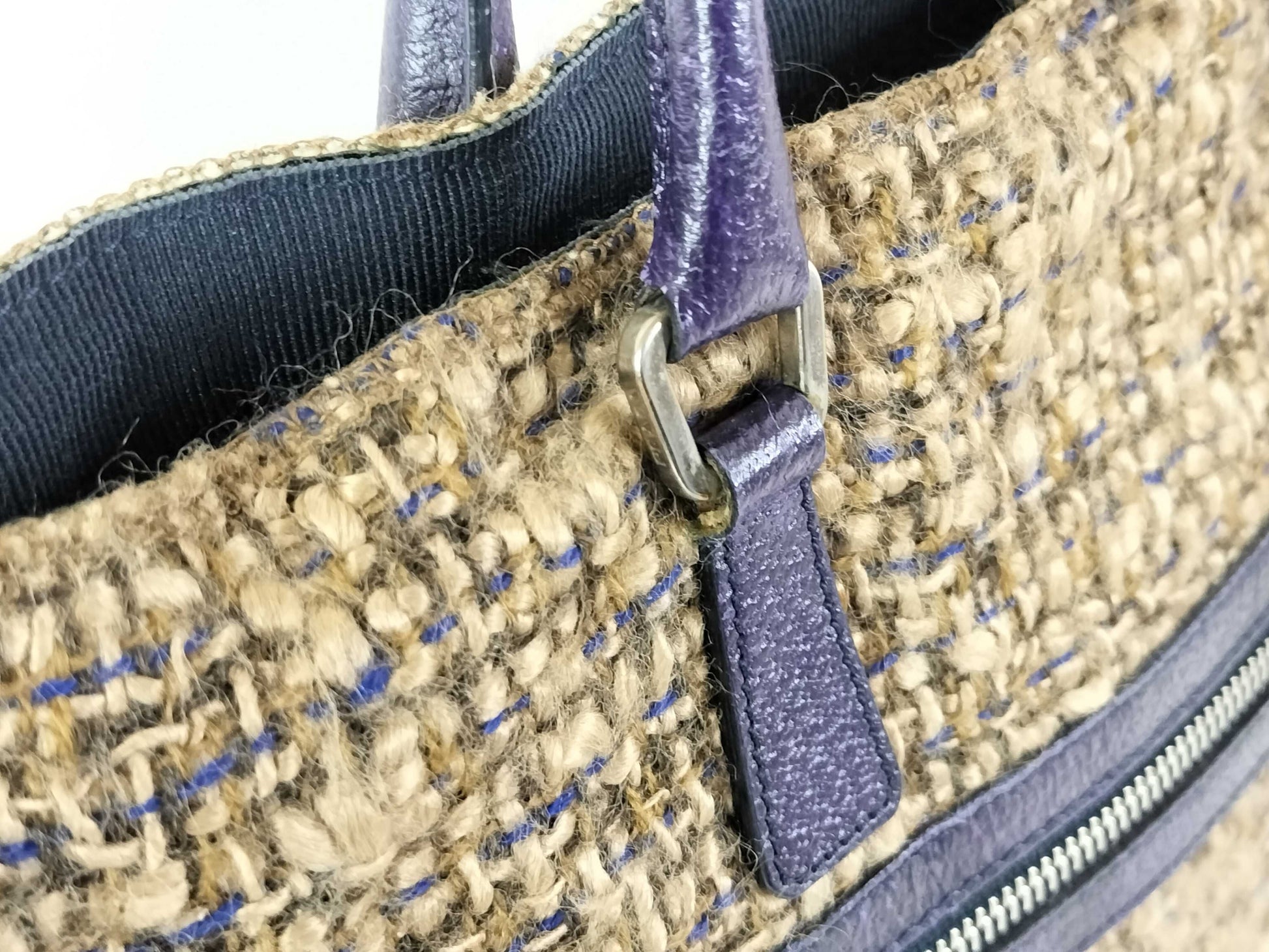 PRADA Prada Tweed Triangle Logo Purple Handbag