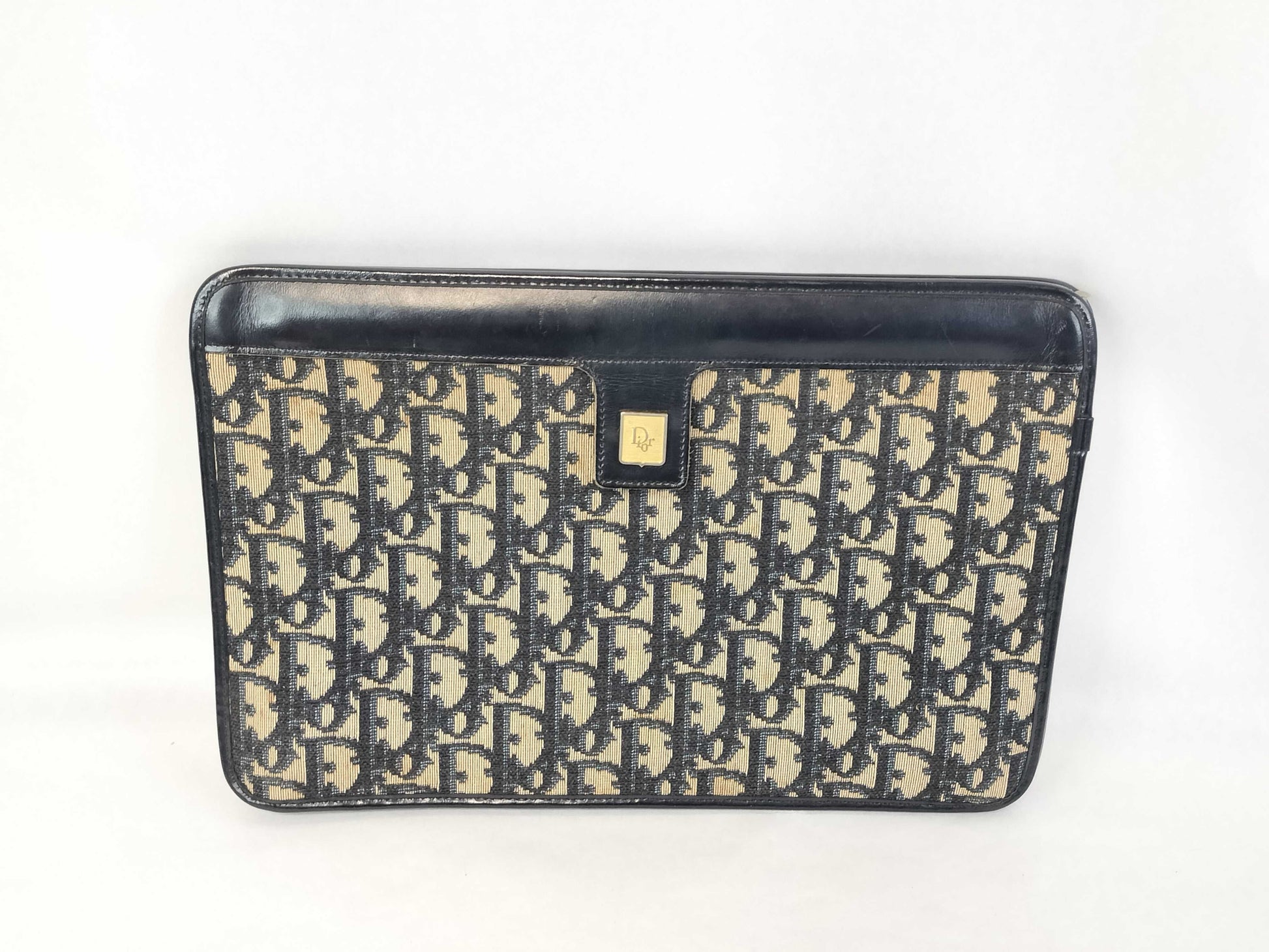 Dior Trotter Christian Dior Oblique Trotter Navy Canvas and Leather Clutch Bag