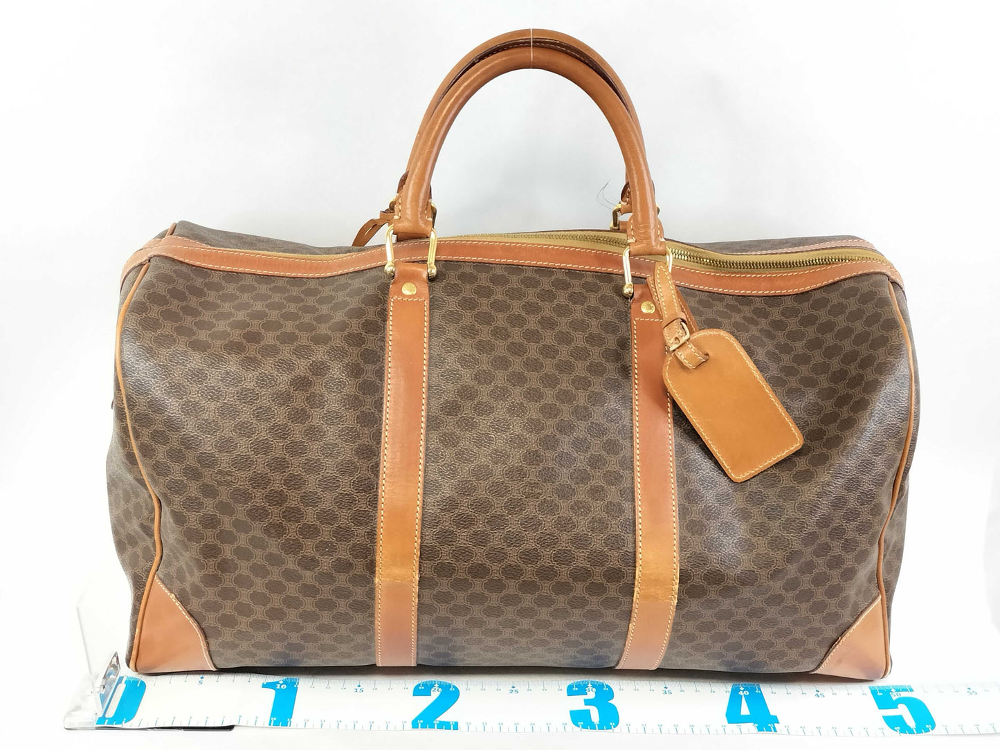 CELINE Macadam Brown with Gold Hardware and PVC Leather Boston Handbag