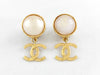 CHANEL Coco Mark 95A Faux Pearl Gold GP Earrings Accessories Earrings