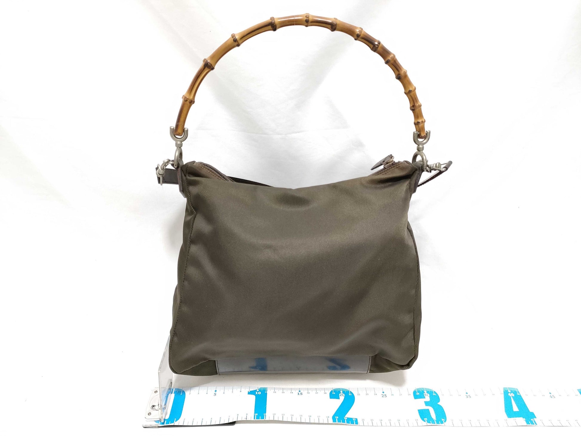 GUCCI Bamboo Shoulder Handbag, Nylon, Brown, Z6392