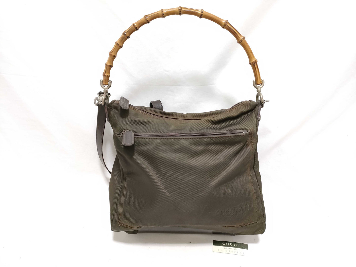 GUCCI Bamboo Shoulder Handbag, Nylon, Brown, Z6392