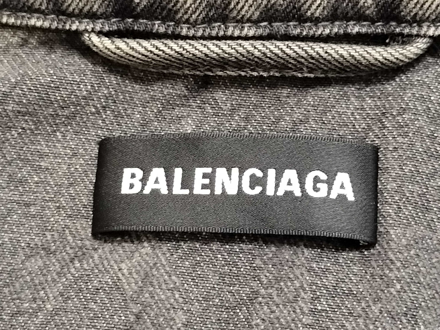 BALENCIAGA Men's Gray Denim Jacket with Back Logo, Size 44