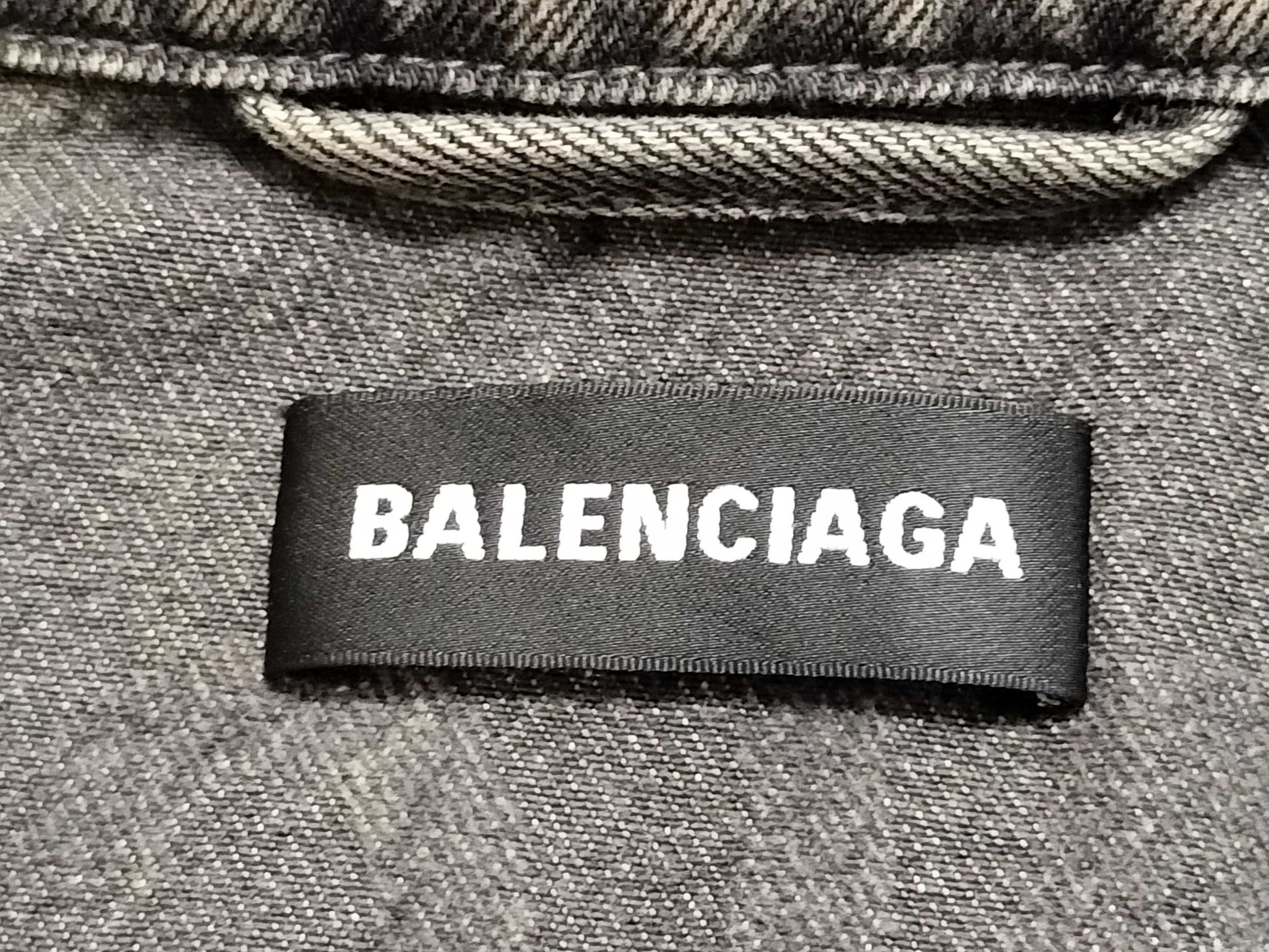 BALENCIAGA Men's Gray Denim Jacket with Back Logo, Size 44
