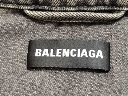 BALENCIAGA Men's Gray Denim Jacket with Back Logo, Size 44