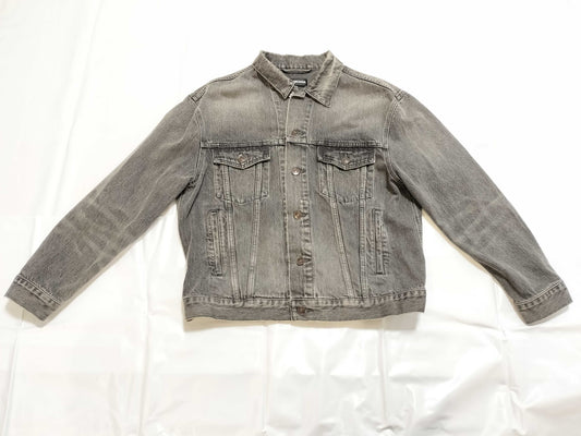 BALENCIAGA Men's Gray Denim Jacket with Back Logo, Size 44