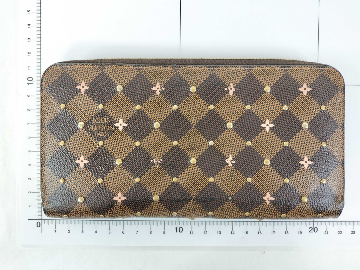 LOUIS VUITTON Damier Zippy Wallet with Studs, Flowers, and Rose Ballerine N60473, IC Activated