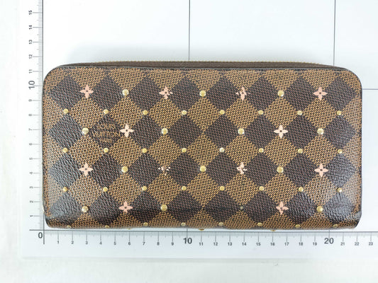 LOUIS VUITTON Damier Zippy Wallet with Studs, Flowers, and Rose Ballerine N60473, IC Activated