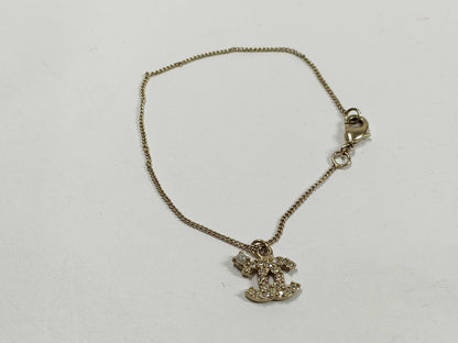 CHANEL Coco Mark Anklet with Rhinestones and Faux Pearls, Gold Bracelet/Bangle