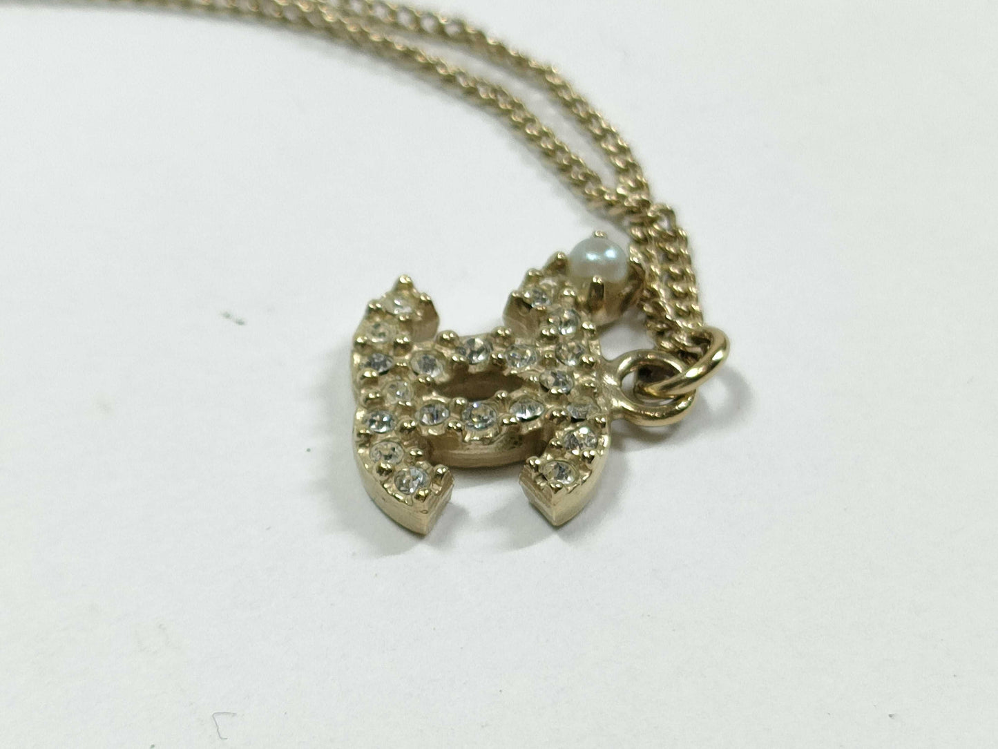 CHANEL Coco Mark Anklet with Rhinestones and Faux Pearls, Gold Bracelet/Bangle