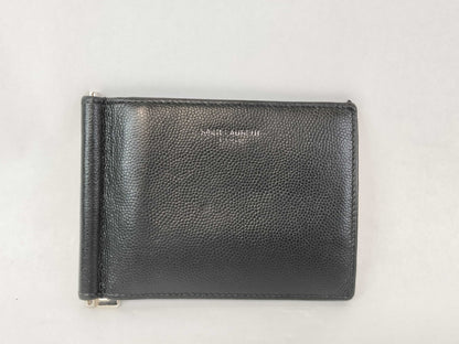 SAINT LAURENT Bill Clip Wallet, Bifold, Leather, Black, 378005