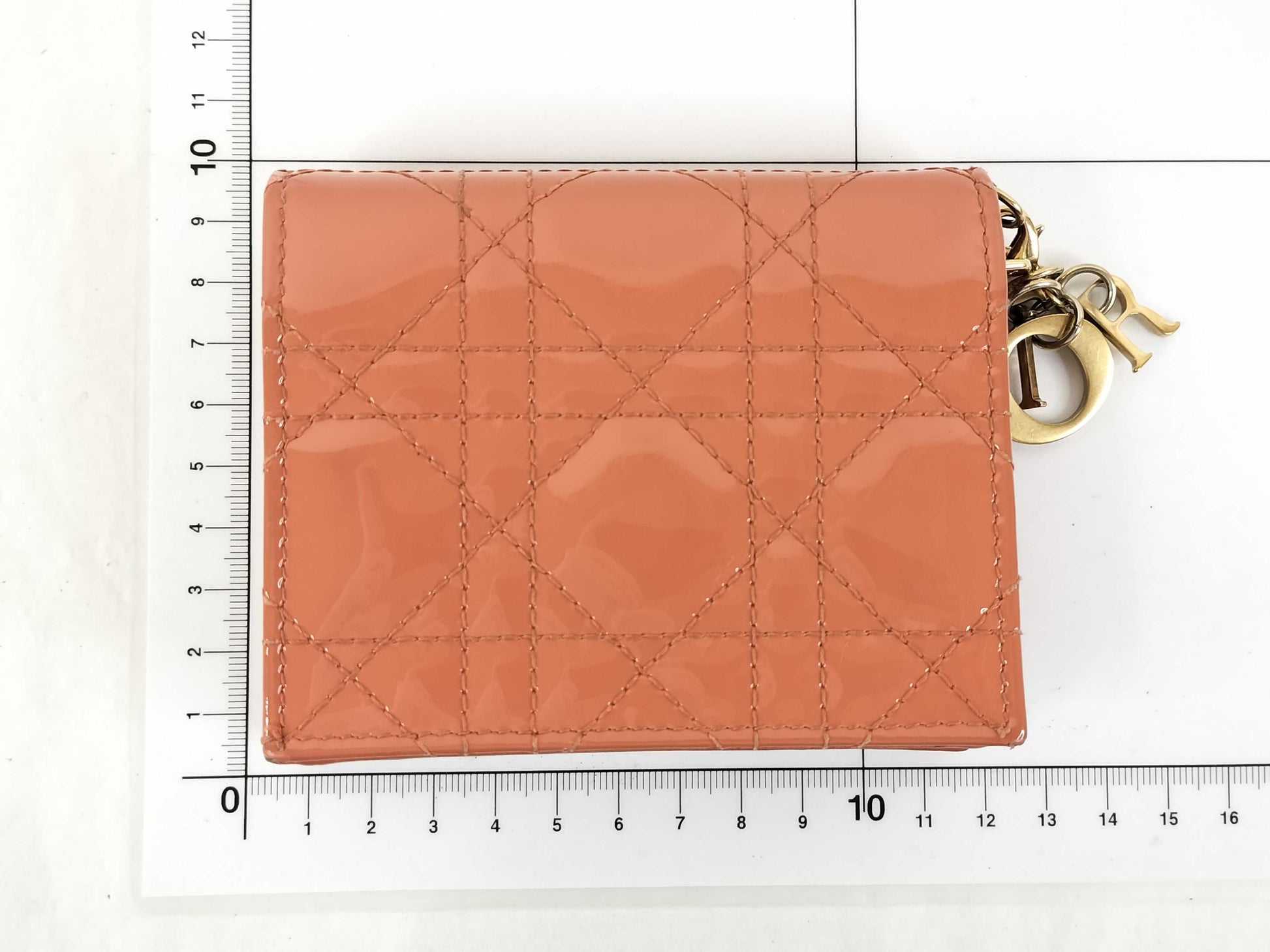 Dior Cannage Compact Wallet, Patent Leather, Salmon Pink