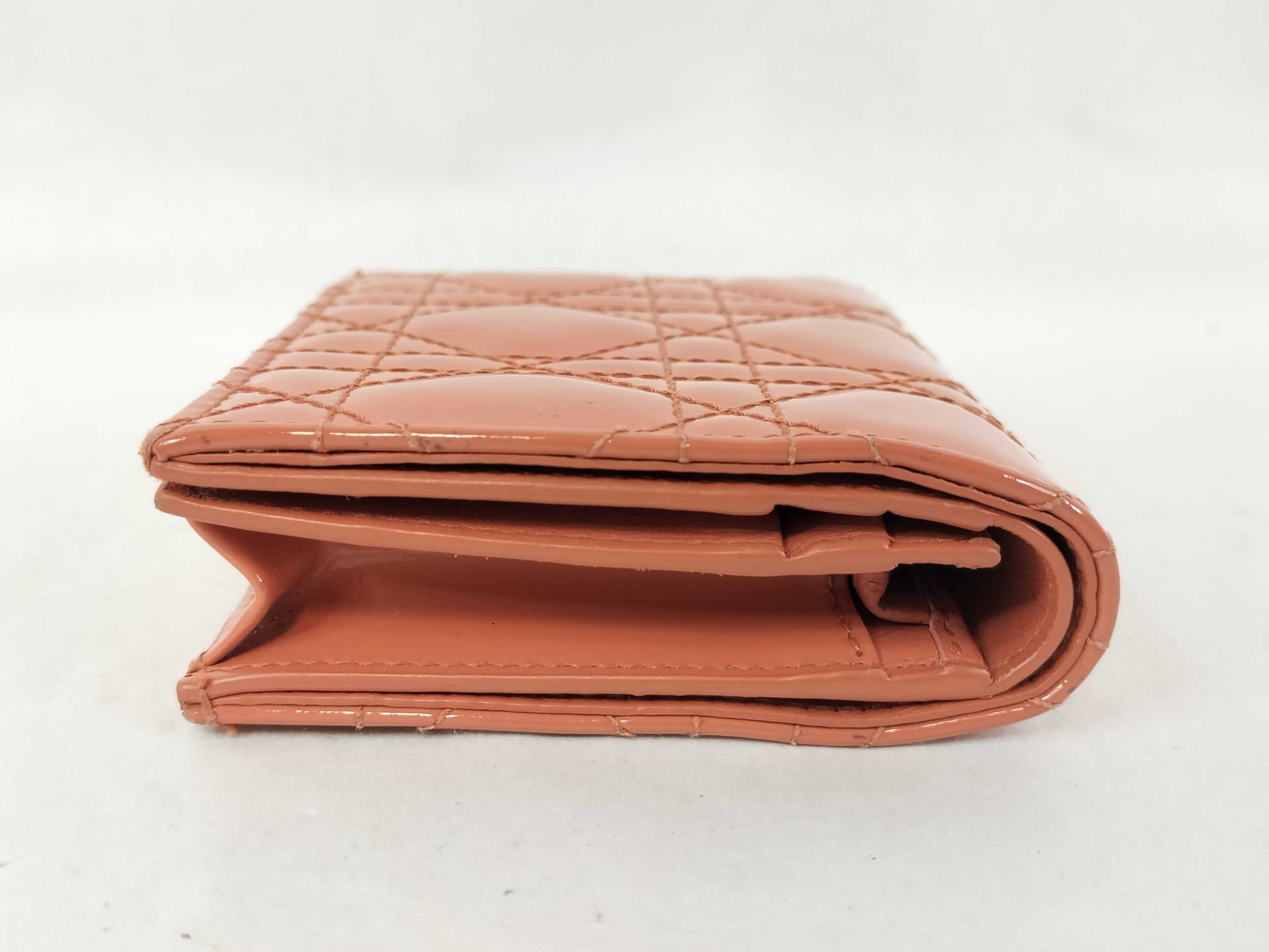 Dior Cannage Compact Wallet, Patent Leather, Salmon Pink