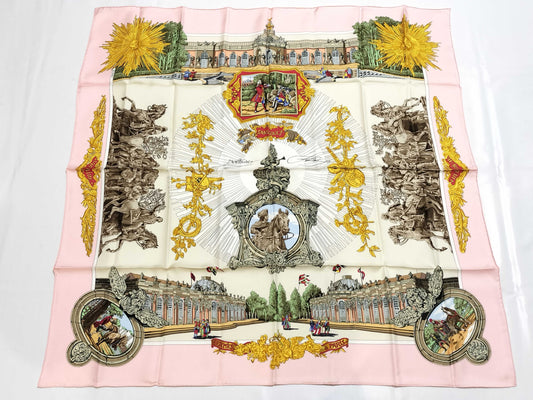 HERMES Carré 90 SANSSOUCY Palace Scarf Silk Pink Scarf