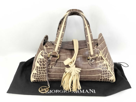 ARMANI GIORGIO ARMANI Giorgio Armani Mini Boston Bag Embossed Fringe Handbag