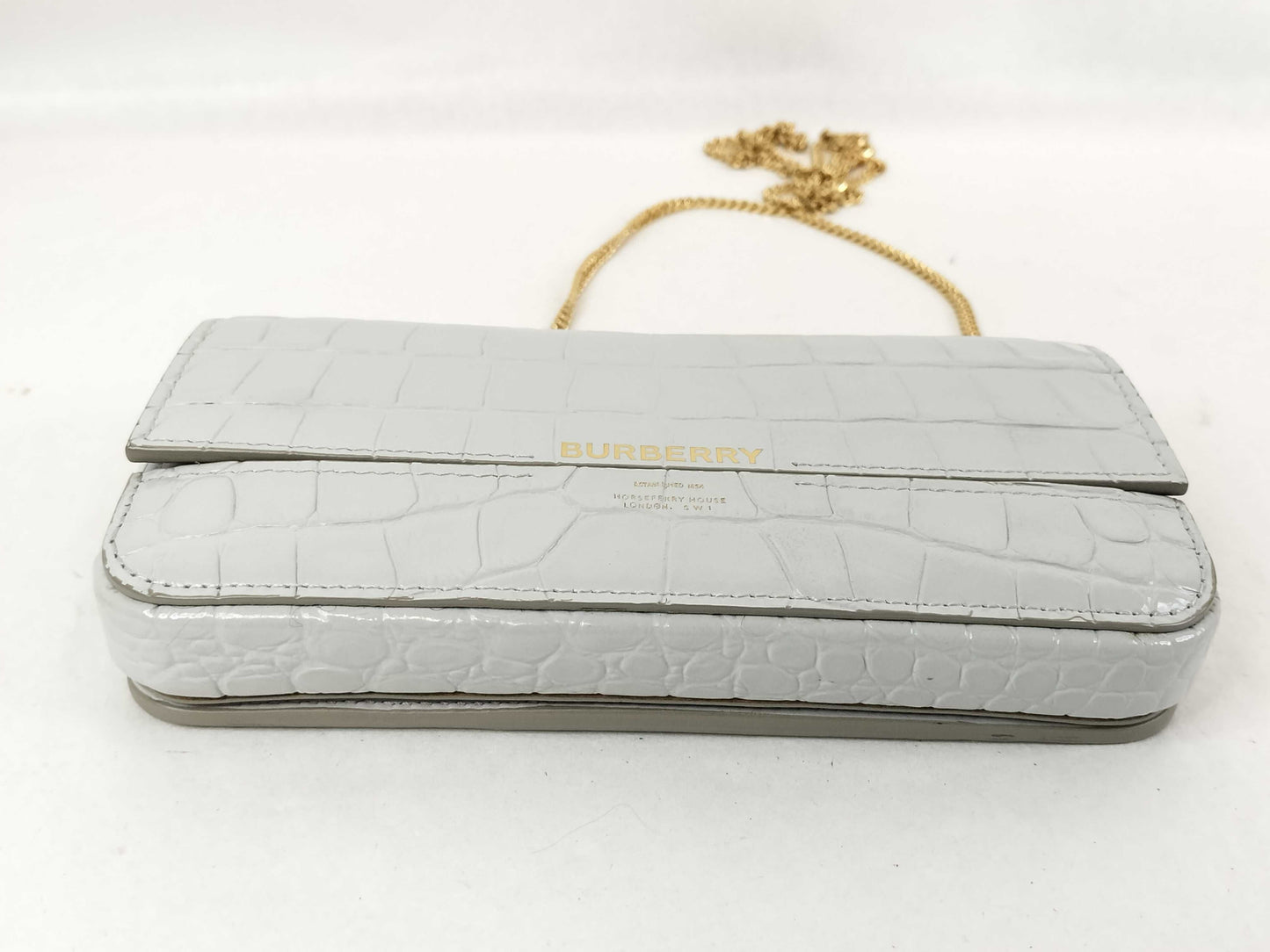 BURBERRY Burberry Chain Shoulder Wallet with Crocodile Embossing and Dust Bag