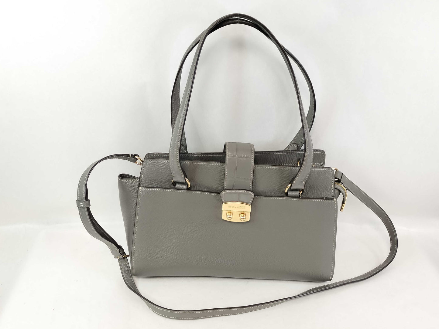 COACH Coach Avery Carryall 2-Way Shoulder Tote Bag in Crossgrain Crocodile Embossed Leather, Gray F38082
