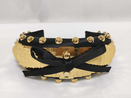 PRADA PRADA 2019 1IH016 Headband with Ribbon, Studs, and Sequins