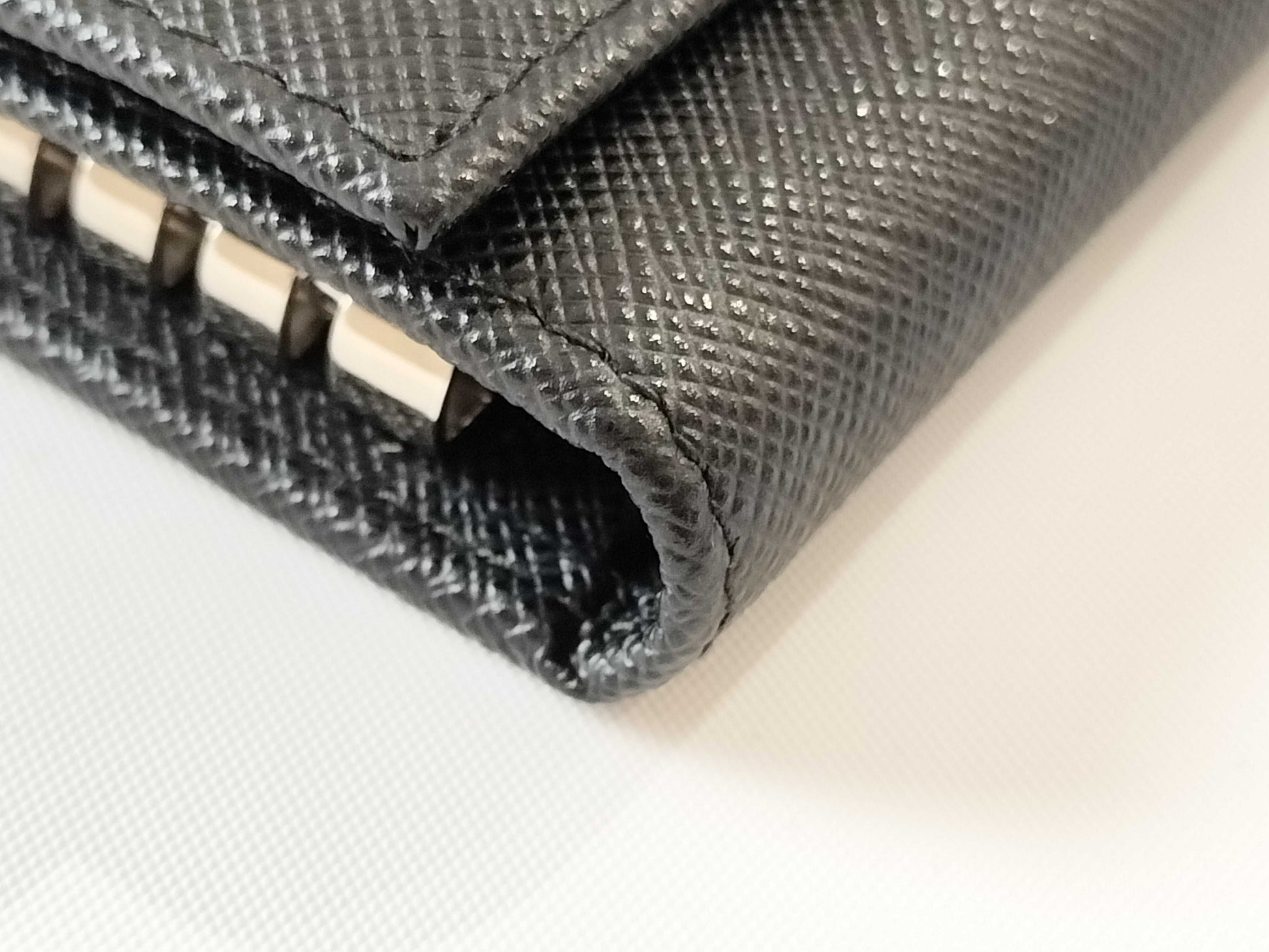 PRADA 1PG004 Triangle Logo Saffiano 4-Ring Key Case with IC Chip