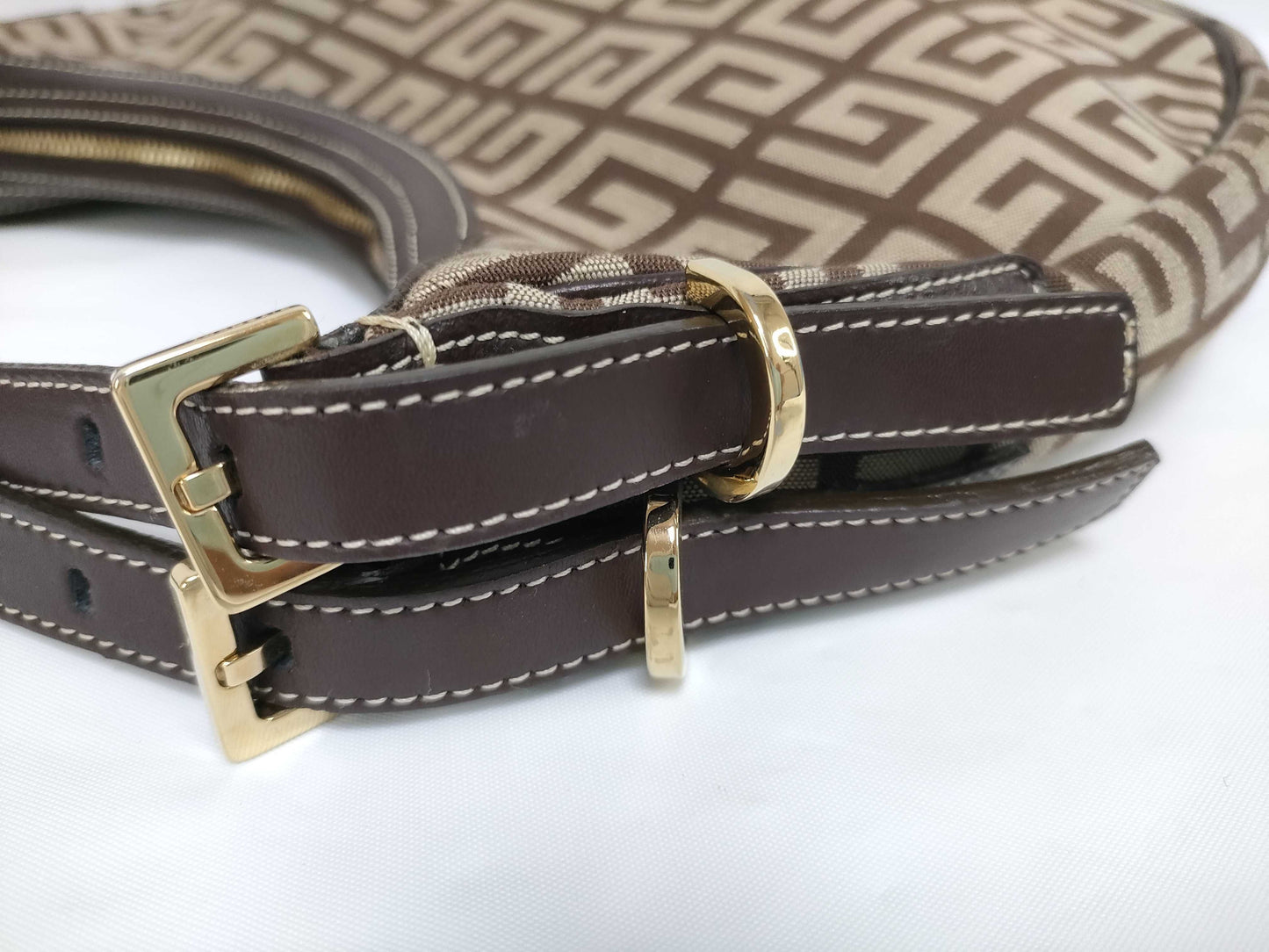 GIVENCHY Canvas Logo Print Double Strap Fringe Shoulder Bag