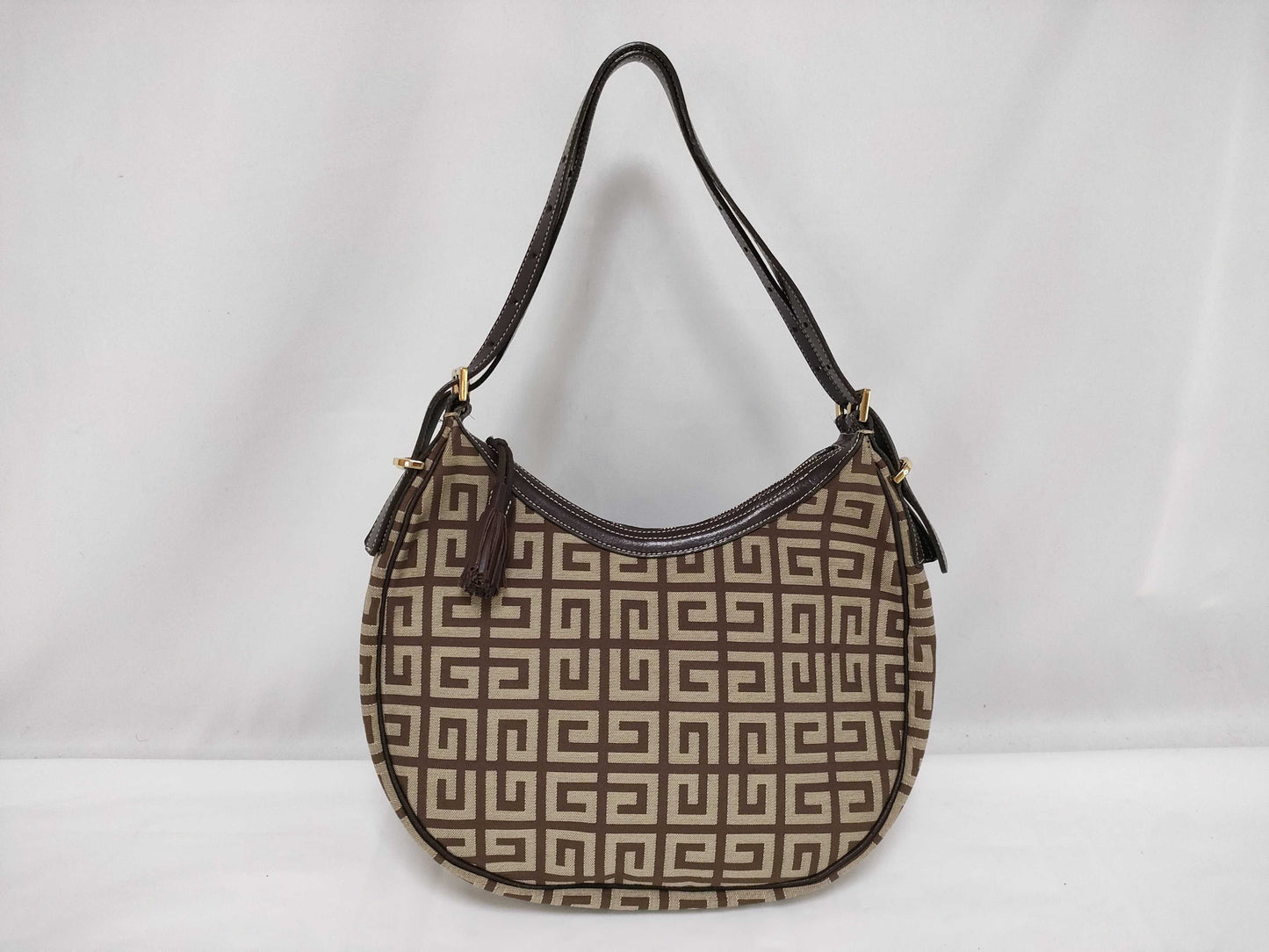 GIVENCHY Canvas Logo Print Double Strap Fringe Shoulder Bag