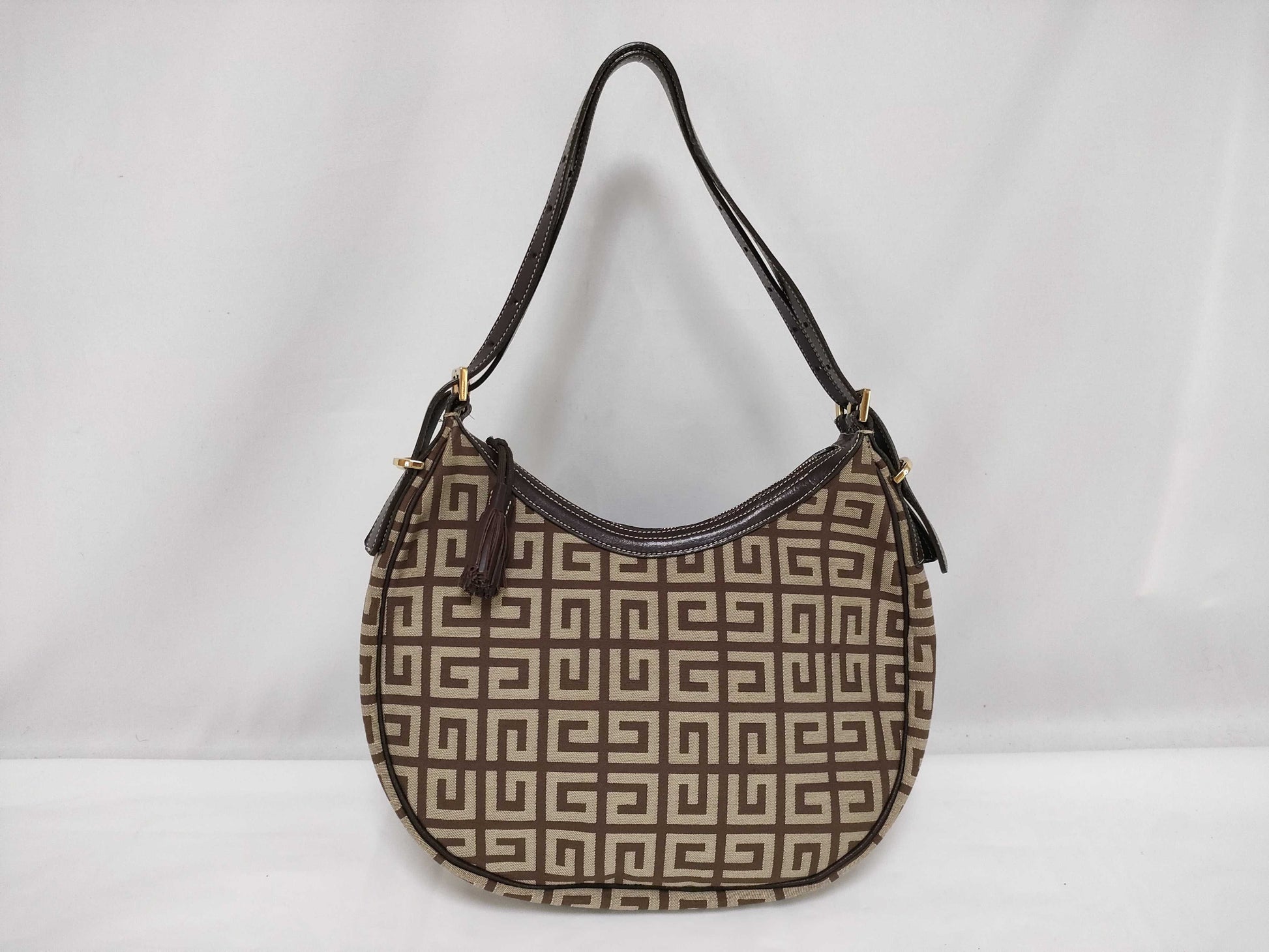 GIVENCHY Canvas Logo Print Double Strap Fringe Shoulder Bag