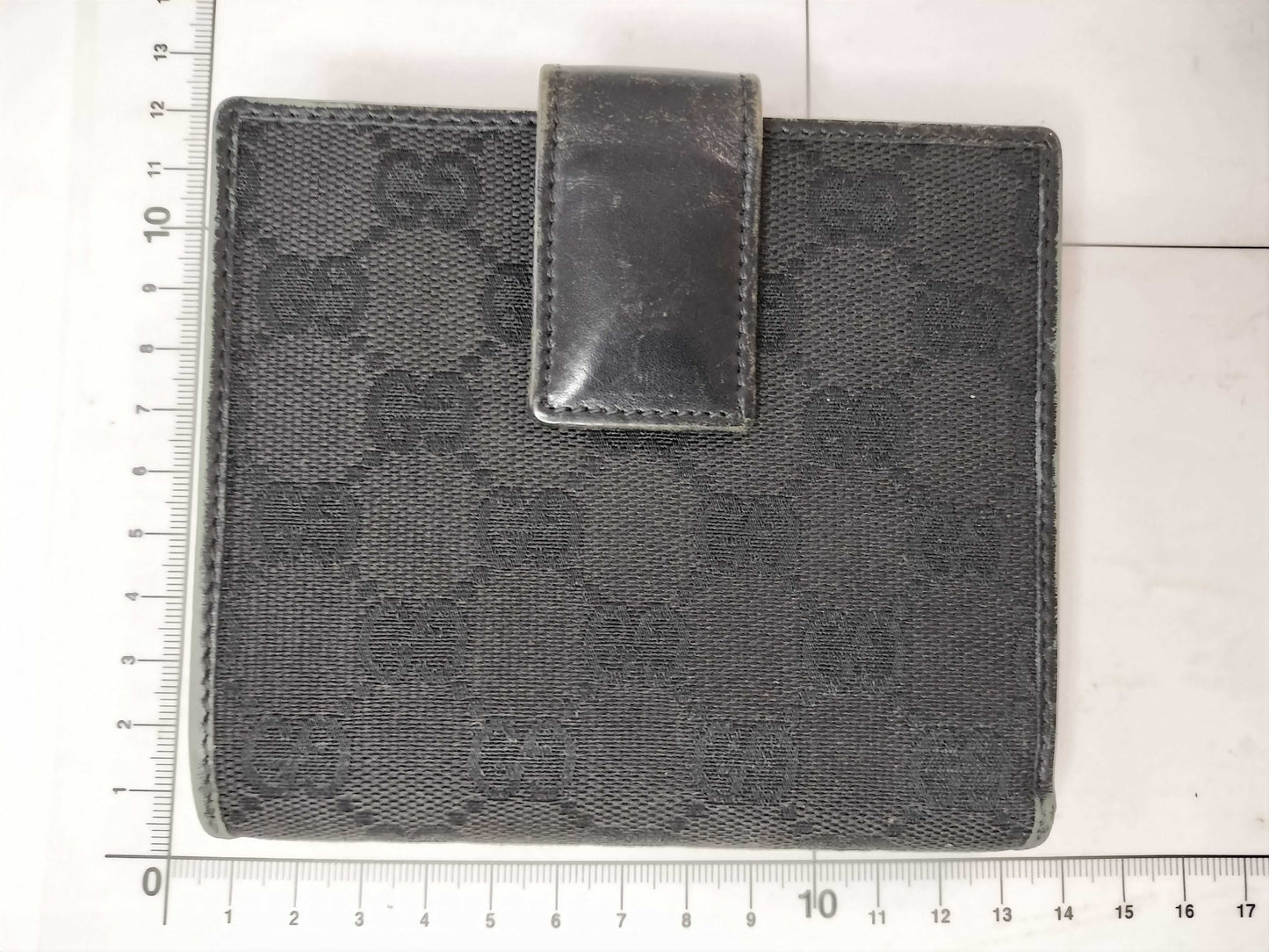 GUCCI GG Canvas Gucci Double Hook Leather Black Wallet 05504 1502 Wallet