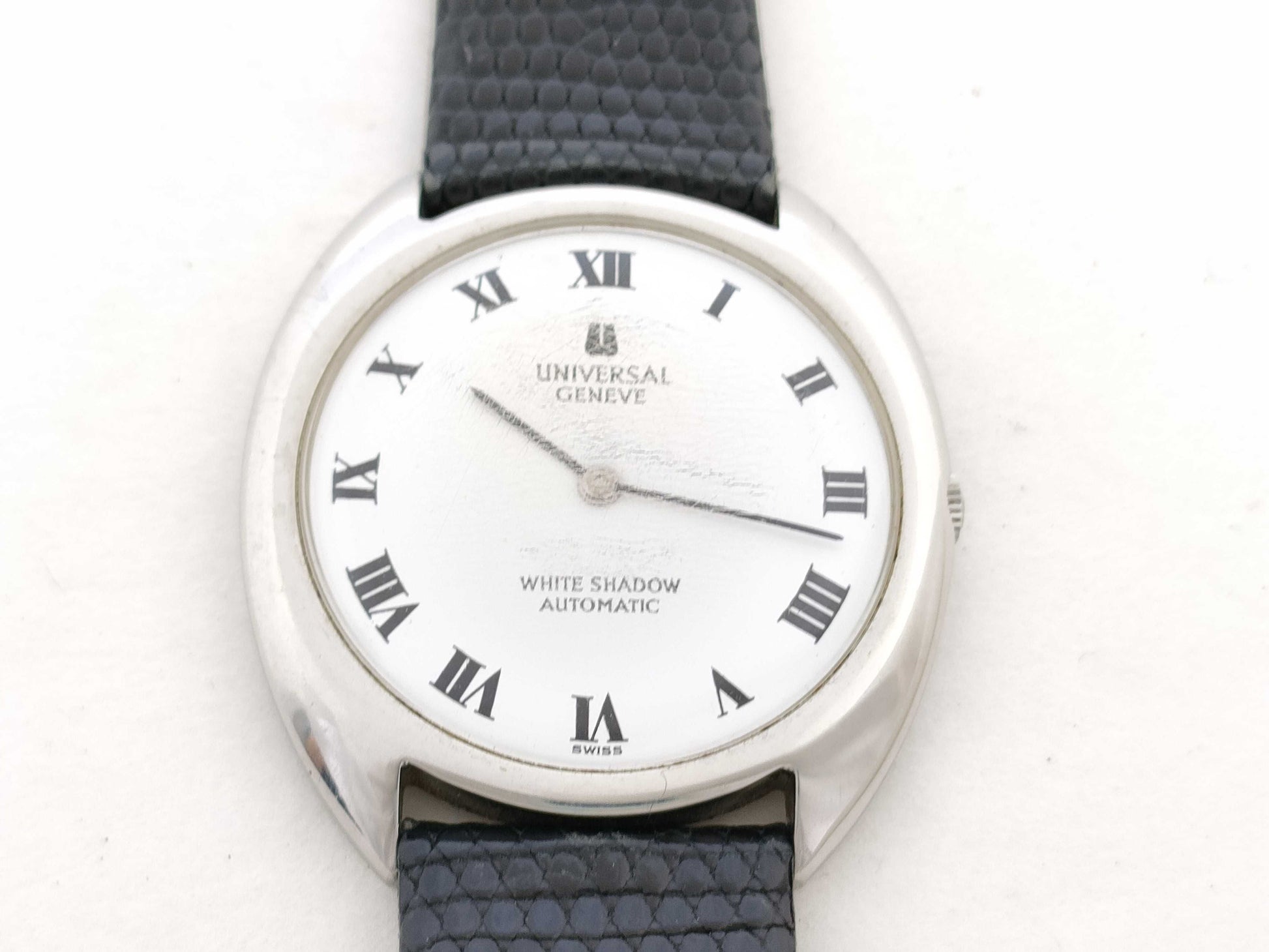 UNIVERSAL GENEVE White Shadow Model Number 866101 Serial Number 2949779 Stainless Steel/Leather/AT White Dial Men's Watch