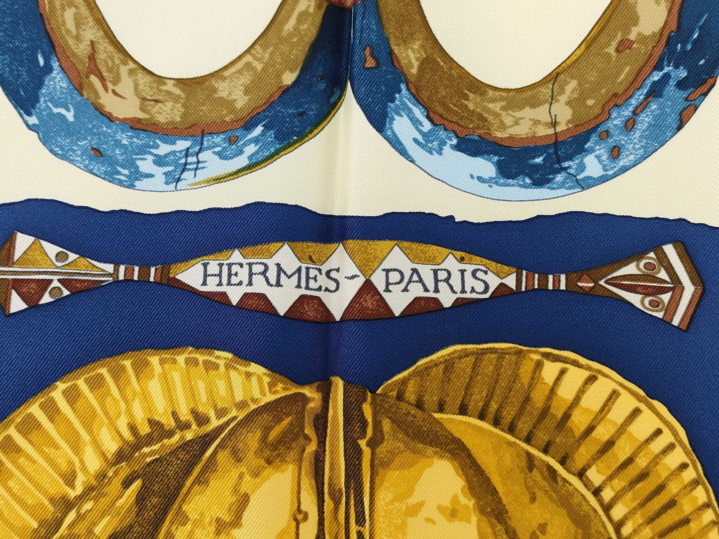 HERMES Carre 90 Persona Silk Scarf Blue x Yellow