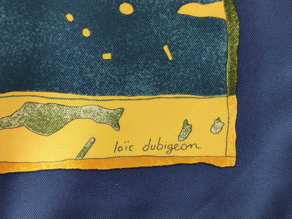 HERMES Carre 90 Persona Silk Scarf Blue x Yellow