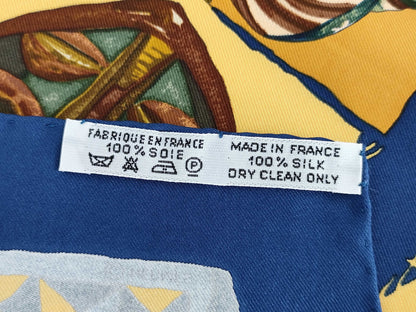 HERMES Carre 90 Persona Silk Scarf Blue x Yellow