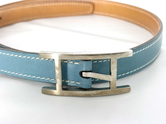 HERMES Api 3 Leather Belt, Brown and Blue, Stamped with A