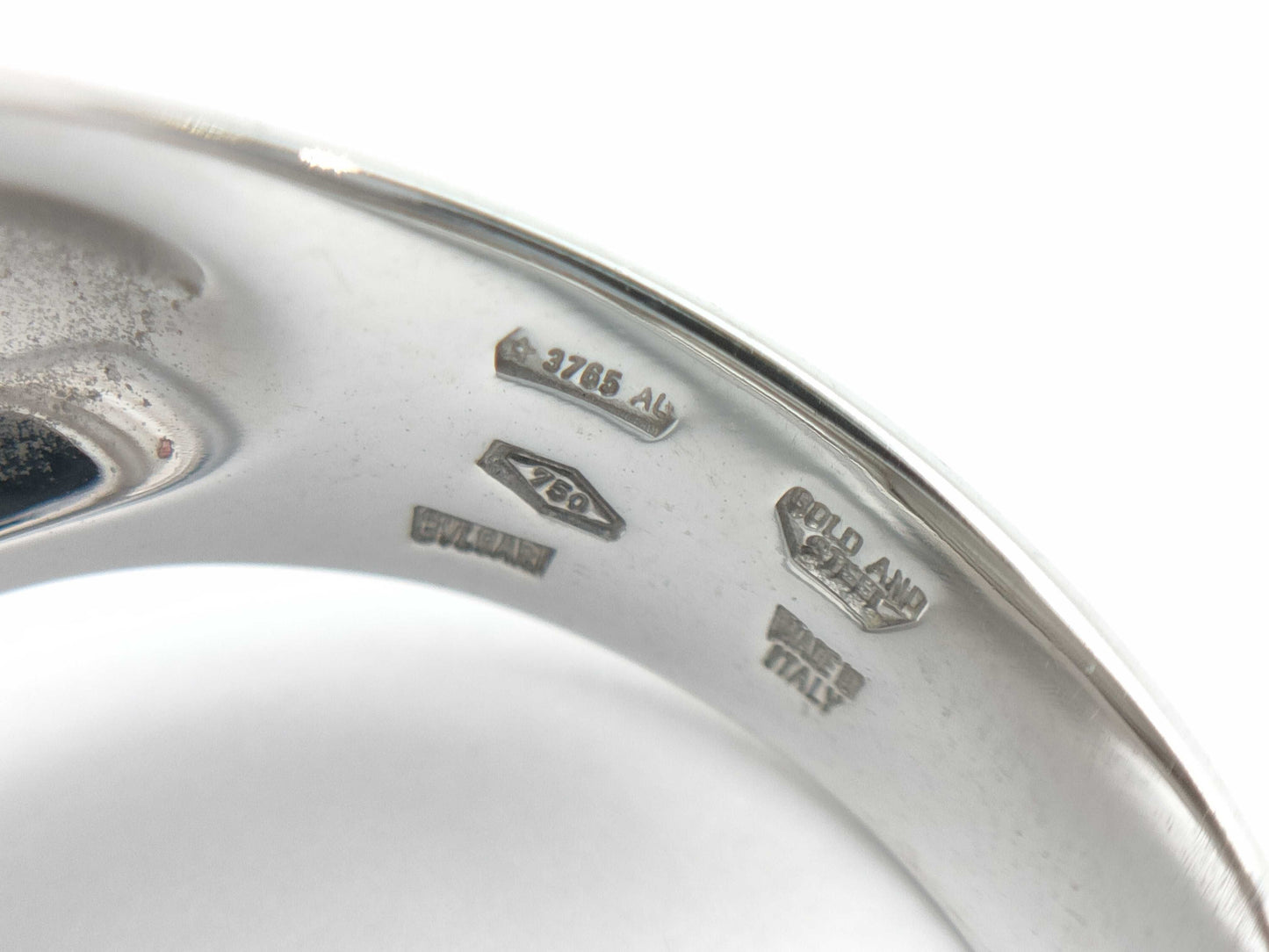 BVLGARI Optical Onyx and Diamond Ring, 750 White Gold/Stainless Steel, 23.9g 