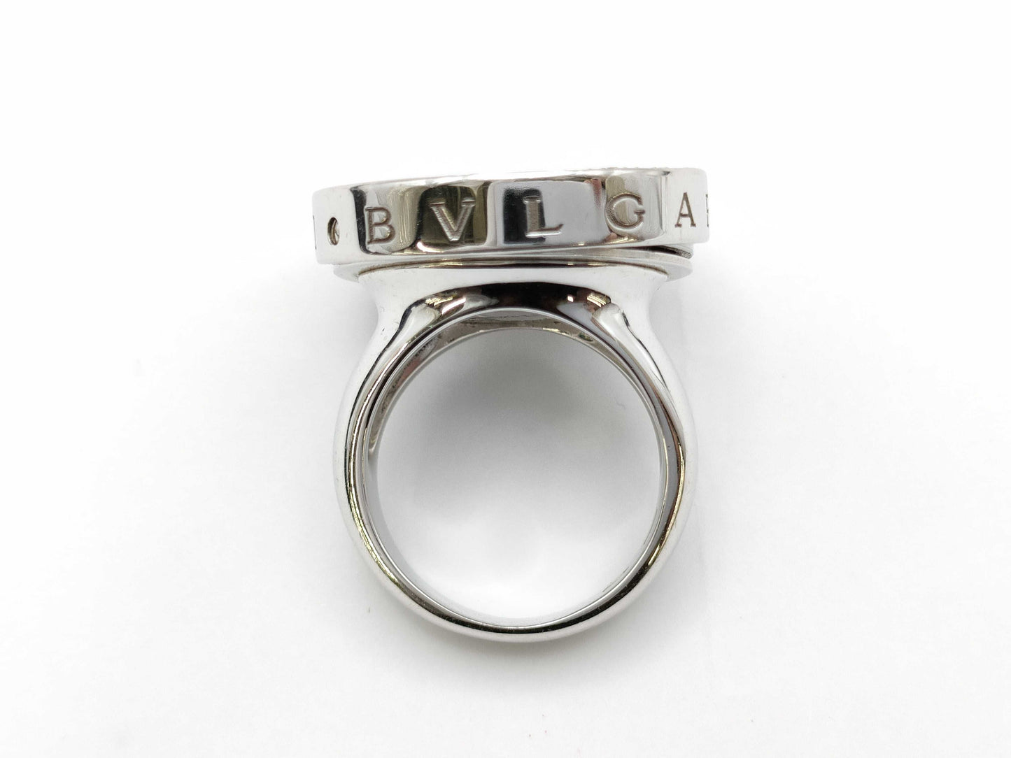 BVLGARI Optical Onyx and Diamond Ring, 750 White Gold/Stainless Steel, 23.9g 