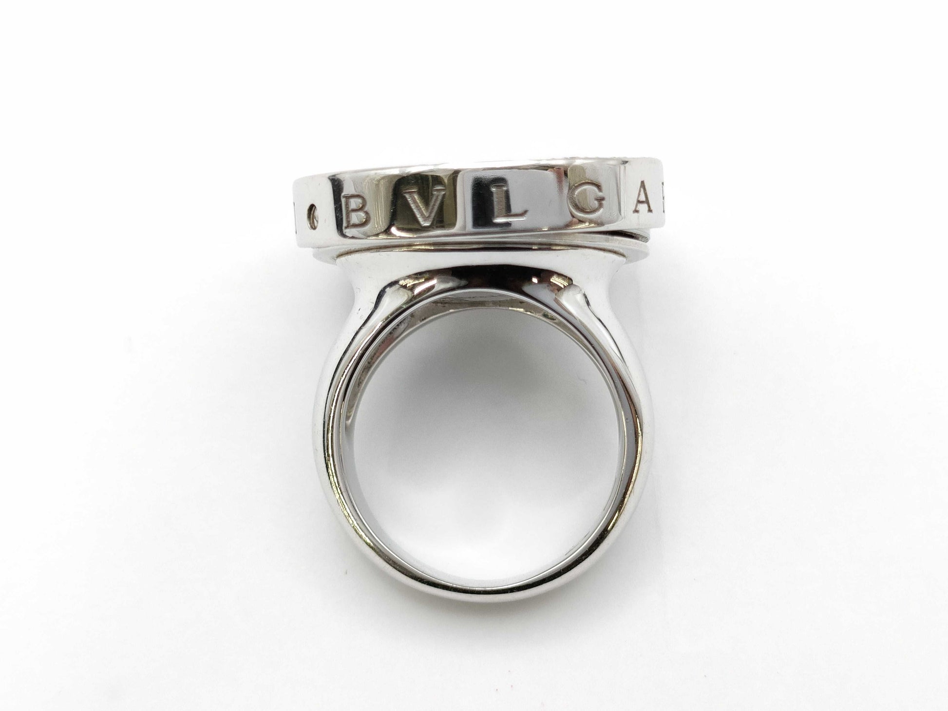 BVLGARI Optical Onyx and Diamond Ring, 750 White Gold/Stainless Steel, 23.9g 